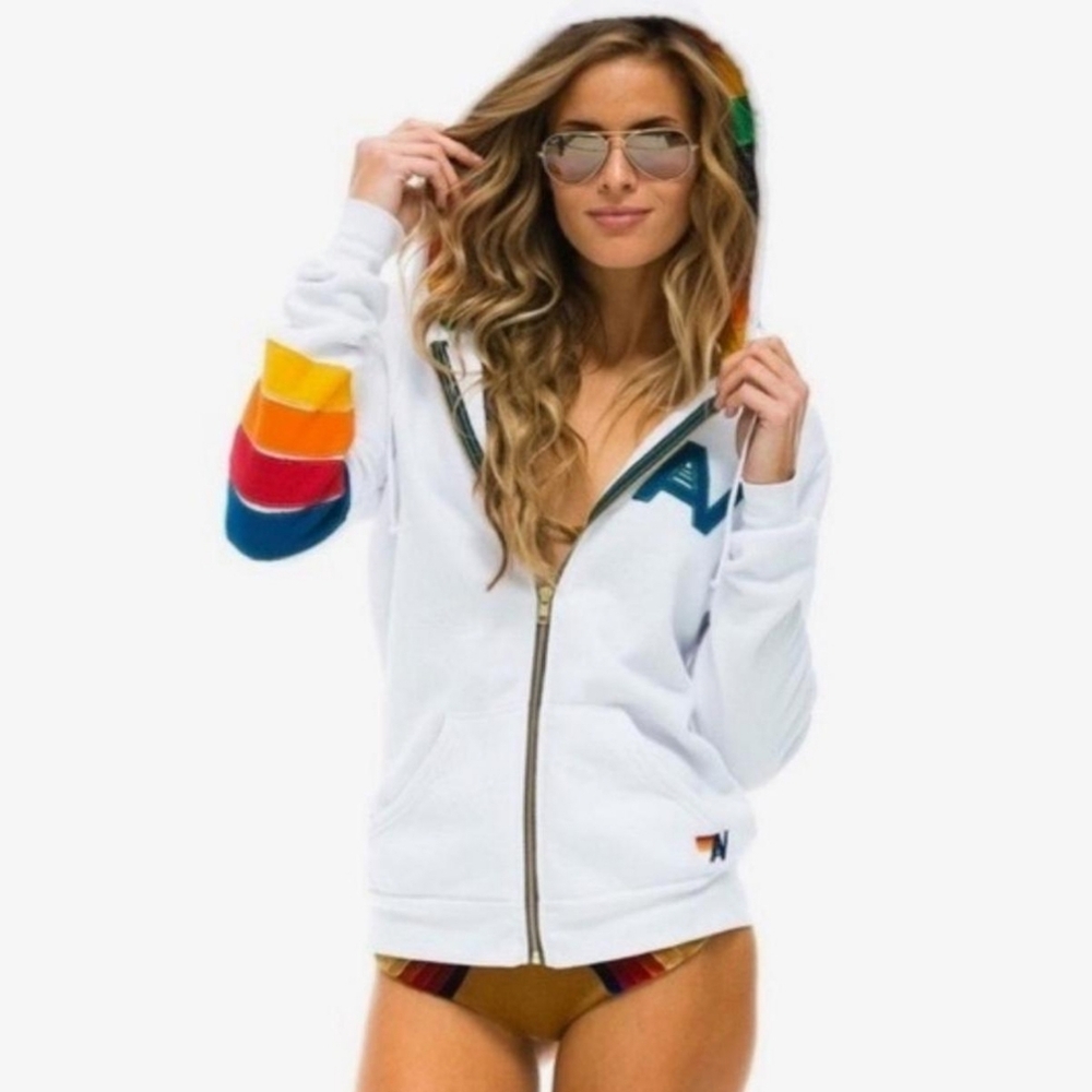 Rare Aviator Nation White Rainbow Hoodie Small